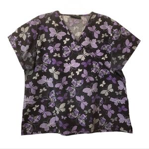 Black and purple butterfly scrub top